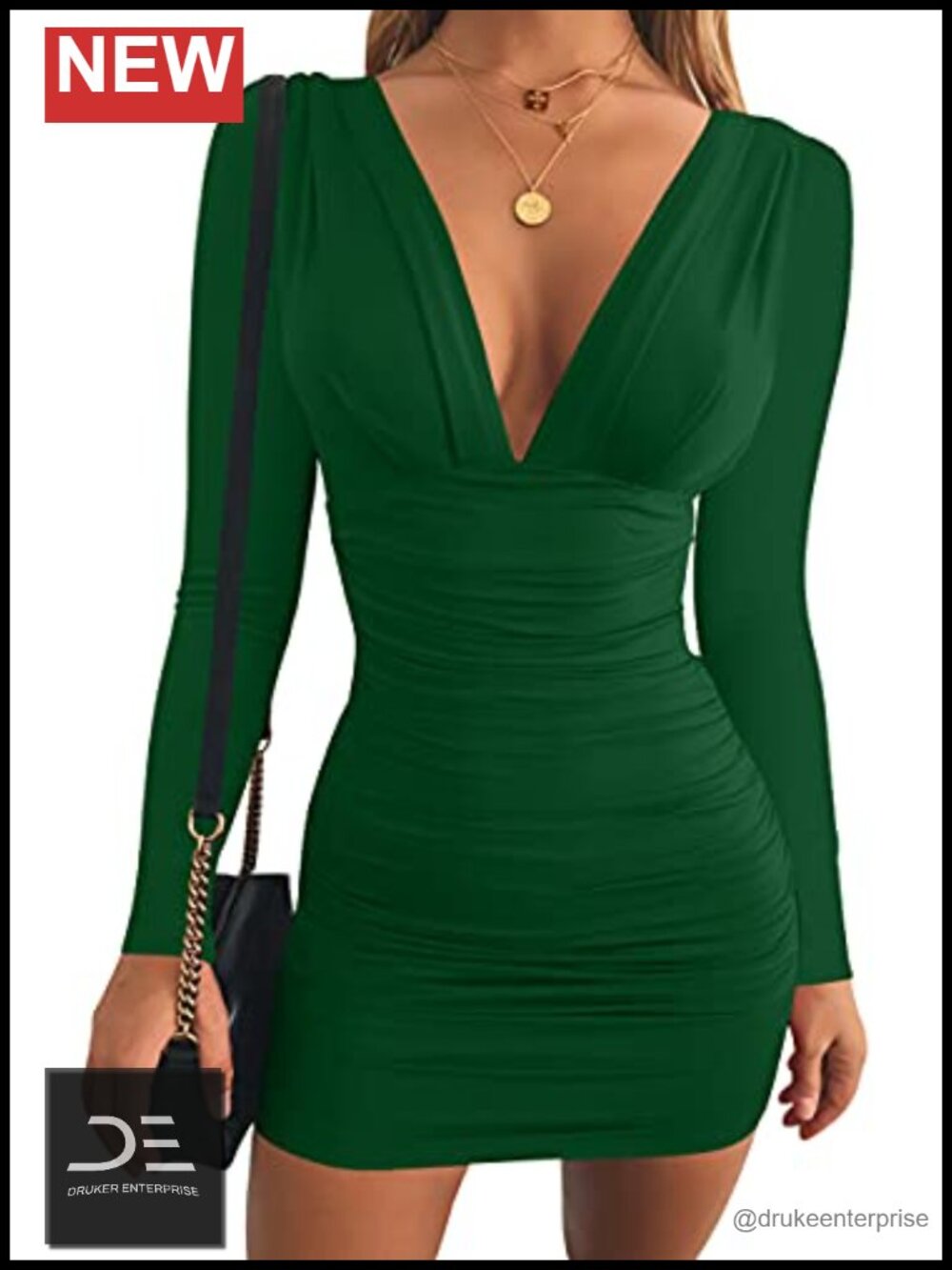 Women's Sexy Long Sleeve V Neck Bodycon Mini Party Dress